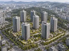 트리븐센텀 2단지 9개동·최고 29층·총 792세대 기준 AI 상상도(주간 항공) — 실제와 다를 수 있음