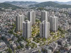 사창제2공구B블럭 주택재건축아파트 6개동·총 493세대 기준 AI 상상도(주간 항공) — 실제와 다를 수 있음