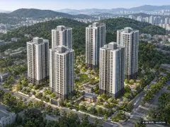 판문도시개발사업지구 2BL 공동주택 6개동·총 588세대 기준 AI 상상도(주간 항공) — 실제와 다를 수 있음