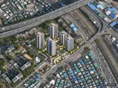 군포시 GTX금정역 역세권1구역 총 898세대 기준 AI 상상도(주간 항공) — 실제와 다를 수 있음