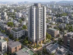 홍대입구역 센트럴 아르떼 해모로 1개동·최고 18층·총 123세대(이번 52세대 공급) 기준 AI 상상도(주간 항공) — 실제와 다를 수 있음