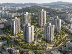 고양시 행신Ⅰ-1구역 총 583세대 기준 AI 상상도 — 실제와 다를 수 있음 고양시 행신Ⅰ-1구역 총 583세대 기준 AI 상상도(주간 항공) — 실제와 다를 수 있음