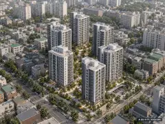 해남 남외리 정하 에코프라임 6개동·최고 18층·총 305세대 기준 AI 상상도 — 실제와 다를 수 있음 해남 남외리 정하 에코프라임 6개동·최고 18층·총 305세대 기준 AI 상상도(주간 항공) — 실제와 다를 수 있음