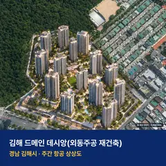 상상도 · AI 생성 이미지로 실제와 다를 수 있음 김해 드메인 데시앙(외동주공 재건축) 단지 전경 AI 상상도 — 김해시 외동 1,135세대