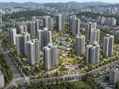 트리븐 센텀 총 1,644세대 기준 AI 상상도(주간 항공) — 실제와 다를 수 있음