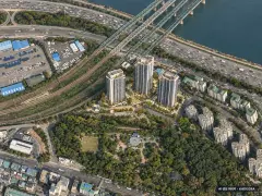동작구수방사 공공분양주택(본청약) 이번 263세대 공급 기준 AI 상상도(주간 항공) — 실제와 다를 수 있음