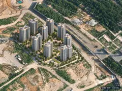 센트레빌 아스테리움 거제 10개동·최고 29층·총 1,307세대 기준 AI 상상도(주간 항공) — 실제와 다를 수 있음