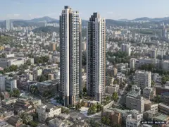 문수로 코아루 에듀스카이 2개동·최고 38층·총 123세대 기준 AI 상상도 — 실제와 다를 수 있음 문수로 코아루 에듀스카이 2개동·최고 38층·총 123세대 기준 AI 상상도(주간 항공) — 실제와 다를 수 있음