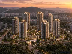 더샵 속초프라임뷰 8개동·최고 33층·총 1,024세대 기준 AI 상상도(노을 항공) — 실제와 다를 수 있음