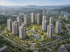 부산 에코델타시티 16블록 중흥S-클래스 14개동·최고 19층·총 1,067세대 기준 AI 상상도 — 실제와 다를 수 있음 부산 에코델타시티 16블록 중흥S-클래스 14개동·최고 19층·총 1,067세대 기준 AI 상상도(주간 항공) — 실제와 다를 수 있음