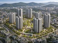 안양시 석수럭키아파트 9개동·총 750세대 기준 AI 상상도(주간 항공) — 실제와 다를 수 있음