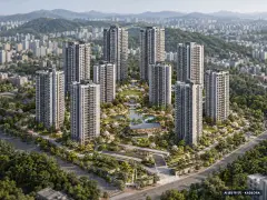 엘리프 검단 포레듀(AA32블록) 11개동·최고 15층·총 669세대 기준 AI 상상도(주간 항공) — 실제와 다를 수 있음
