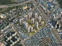 군포시 산본1동1지구 총 1,856세대 기준 AI 상상도(주간 항공) — 실제와 다를 수 있음