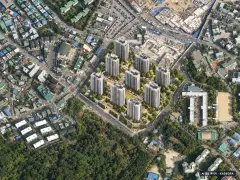 김포북변 칸타빌 디 에디션 9개동·최고 24층·총 612세대 기준 AI 상상도(주간 항공) — 실제와 다를 수 있음