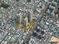 동래 에코팰리스 아시아드 이번 160세대 공급 기준 AI 상상도(주간 항공) — 실제와 다를 수 있음