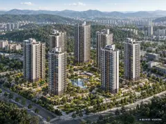 의왕 월암지구 대방 디에트르 레이크파크 7개동·총 703세대(이번 702세대 공급) 기준 AI 상상도(주간 항공) — 실제와 다를 수 있음