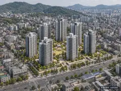 홍제3 주택재건축정비구역 9개동·총 620세대 기준 AI 상상도 — 실제와 다를 수 있음 홍제3 주택재건축정비구역 9개동·총 620세대 기준 AI 상상도(주간 항공) — 실제와 다를 수 있음