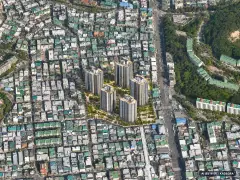 부산 수영구 망미8 재개발 총 663세대 기준 AI 상상도 — 실제와 다를 수 있음 부산 수영구 망미8 재개발 총 663세대 기준 AI 상상도(주간 항공) — 실제와 다를 수 있음