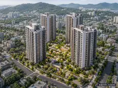 부산 사하구 하단1 재건축 총 408세대 기준 AI 상상도(주간 항공) — 실제와 다를 수 있음