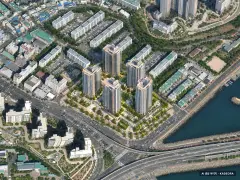 써밋 리미티드 남천 5개동·최고 40층·총 835세대 기준 AI 상상도(주간 항공) — 실제와 다를 수 있음