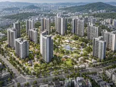 안산시 월드아파트 총 1,352세대 기준 AI 상상도(주간 항공) — 실제와 다를 수 있음