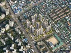 군포시 금정역 역세권 총 1,195세대 기준 AI 상상도(주간 항공) — 실제와 다를 수 있음