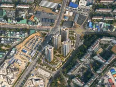 e편한세상 일산 메이포레 3단지 4개동·최고 36층·총 457세대(이번 35세대 공급) 기준 AI 상상도(주간 항공) — 실제와 다를 수 있음