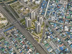 더 플래티넘 스카이헤론 4개동·최고 49층·총 784세대 기준 AI 상상도(주간 항공) — 실제와 다를 수 있음