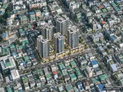 신정동 563-1 일원 주상복합 6개동·총 475세대 기준 AI 상상도(주간 항공) — 실제와 다를 수 있음