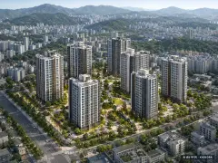 용인시 수지2 총 851세대 기준 AI 상상도(주간 항공) — 실제와 다를 수 있음