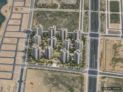 에코델타시티 중흥S-클래스 에듀리버 12개동·최고 18층·총 728세대 기준 AI 상상도(주간 항공) — 실제와 다를 수 있음