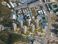 덕계역 한신더휴 포레스트 7개동·최고 29층·총 724세대 기준 AI 상상도(주간 항공) — 실제와 다를 수 있음