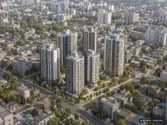 쌍용 더 플래티넘 한강 6개동·최고 19층·총 333세대 기준 AI 상상도 — 실제와 다를 수 있음 쌍용 더 플래티넘 한강 6개동·최고 19층·총 333세대 기준 AI 상상도(주간 항공) — 실제와 다를 수 있음
