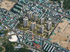 번영로 하늘채 라크뷰 최고 30층·총 803세대 기준 AI 상상도 — 실제와 다를 수 있음 번영로 하늘채 라크뷰 최고 30층·총 803세대 기준 AI 상상도(주간 항공) — 실제와 다를 수 있음