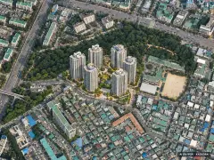 수원시 영통1구역 총 884세대 기준 AI 상상도 — 실제와 다를 수 있음 수원시 영통1구역 총 884세대 기준 AI 상상도(주간 항공) — 실제와 다를 수 있음