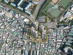 부산 남구 용호12 재개발 총 505세대 기준 AI 상상도(주간 항공) — 실제와 다를 수 있음