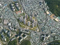 부산 연제구 연산12 재개발 총 2,068세대 기준 AI 상상도(주간 항공) — 실제와 다를 수 있음
