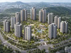 동래사적공원 대광로제비앙 14개동·최고 28층·총 1,025세대 기준 AI 상상도(주간 항공) — 실제와 다를 수 있음