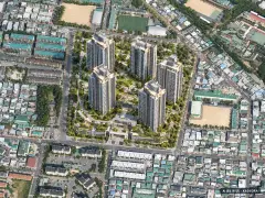 동래 푸르지오 에듀포레 12개동·최고 38층·총 1,481세대(이번 474세대 공급) 기준 AI 상상도(주간 항공) — 실제와 다를 수 있음