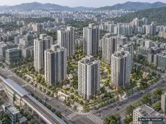 두산위브 트리니뷰 구명역 8개동·최고 26층·총 839세대(이번 288세대 공급) 기준 AI 상상도(주간 항공) — 실제와 다를 수 있음