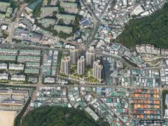 부산 북구 만덕2 재개발 총 786세대 기준 AI 상상도 — 실제와 다를 수 있음 부산 북구 만덕2 재개발 총 786세대 기준 AI 상상도(주간 항공) — 실제와 다를 수 있음