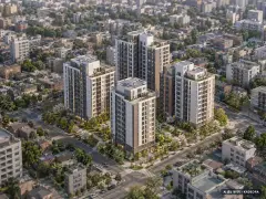 강변역 센트럴 아이파크 4개동·최고 15층·총 215세대(이번 68세대 공급) 기준 AI 상상도(주간 항공) — 실제와 다를 수 있음