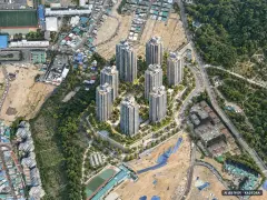 문현 푸르지오 트레시엘 8개동·최고 28층·총 960세대(이번 561세대 공급) 기준 AI 상상도 — 실제와 다를 수 있음 문현 푸르지오 트레시엘 8개동·최고 28층·총 960세대(이번 561세대 공급) 기준 AI 상상도(주간 항공) — 실제와 다를 수 있음