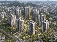 트리븐센텀 2단지 9개동·최고 29층·총 792세대 기준 AI 상상도(주간 항공) — 실제와 다를 수 있음