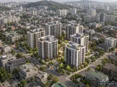 화성 송산 동원로얄듀크 포레(2차) 6개동·최고 15층·총 233세대(이번 5세대 공급) 기준 AI 상상도(주간 항공) — 실제와 다를 수 있음
