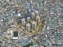 부산 북구 덕천1 재개발 총 531세대 기준 AI 상상도 — 실제와 다를 수 있음 부산 북구 덕천1 재개발 총 531세대 기준 AI 상상도(주간 항공) — 실제와 다를 수 있음