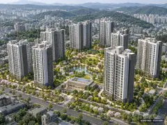 부산 사상구 주례3 재개발 총 1,062세대 기준 AI 상상도 — 실제와 다를 수 있음 부산 사상구 주례3 재개발 총 1,062세대 기준 AI 상상도(주간 항공) — 실제와 다를 수 있음