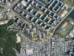 부산 남구 용호1 재개발 총 2,332세대 기준 AI 상상도(주간 항공) — 실제와 다를 수 있음