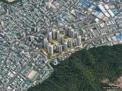 부산 금정구 금사1 재개발 총 2,635세대 기준 AI 상상도 — 실제와 다를 수 있음 부산 금정구 금사1 재개발 총 2,635세대 기준 AI 상상도(주간 항공) — 실제와 다를 수 있음