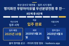 명지화전 우방아이유쉘 우선분양전환 후 잔여세대 입주 일정·단계 타임라인